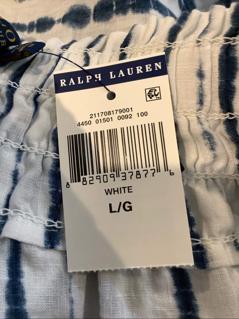 NWT POLO RALPH LAUREN Blue/White 100% Linen Coastal Grandma Beach Resort Top L - Picture 7 of 9